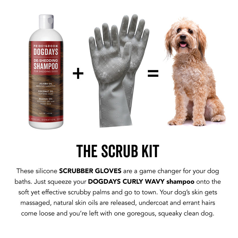 THE SCRUB KIT – Curly & Wavy Coat Dog Shampoo + Grooming Gloves Bundle for No-to-Low Shedding Dogs