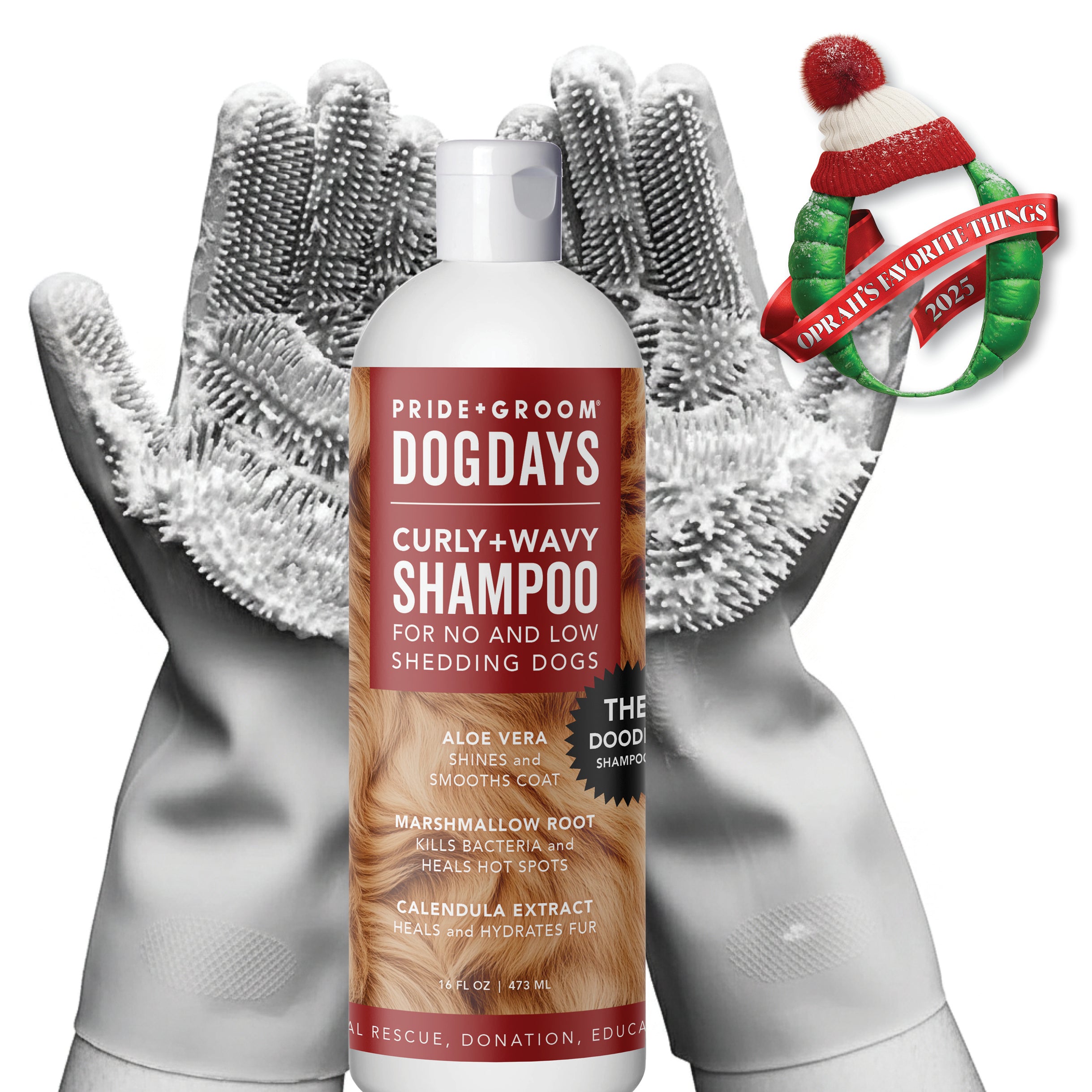 THE SCRUB KIT – Curly & Wavy Coat Dog Shampoo + Grooming Gloves Bundle for No-to-Low Shedding Dogs