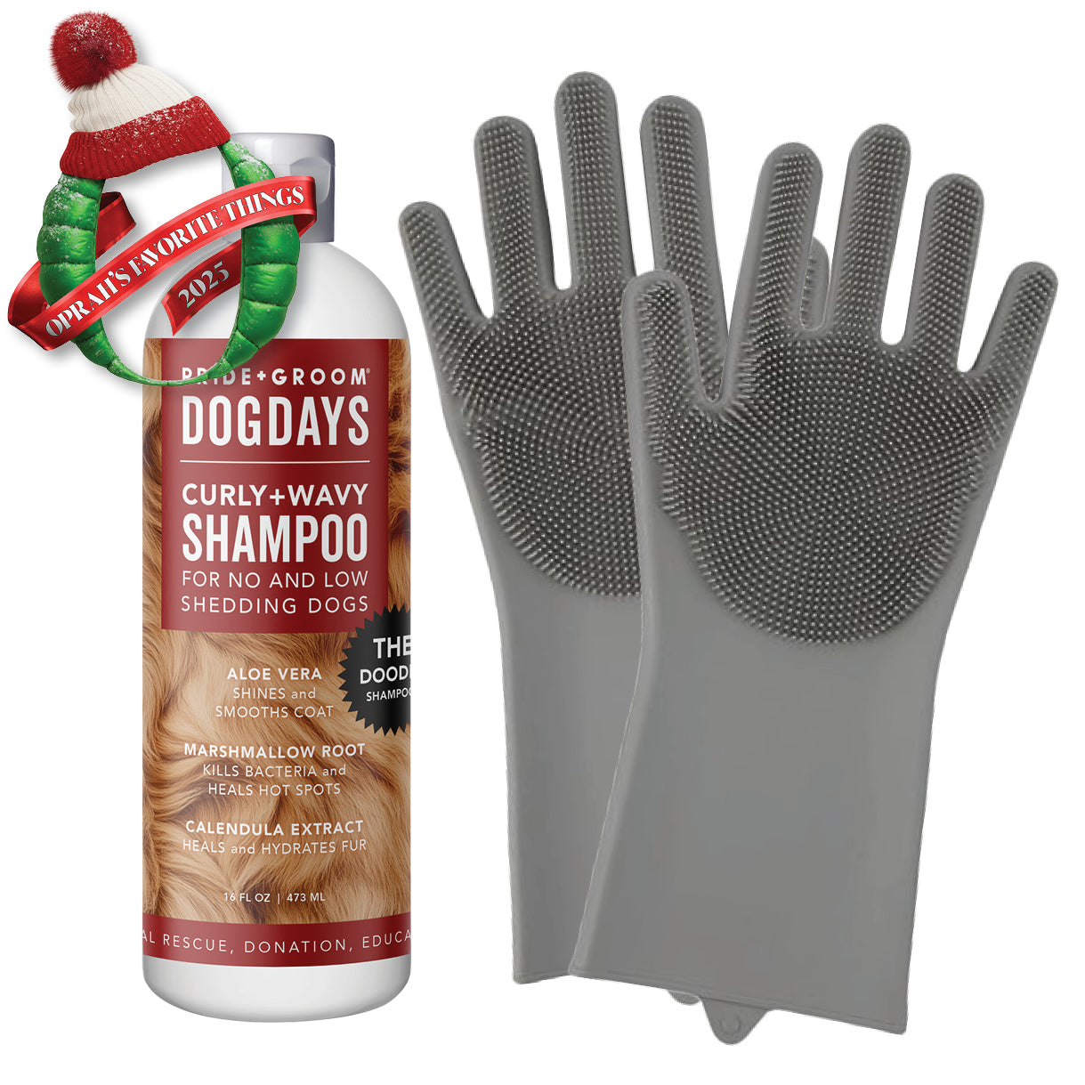 THE SCRUB KIT – Curly & Wavy Coat Dog Shampoo + Grooming Gloves Bundle for No-to-Low Shedding Dogs