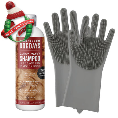 THE SCRUB KIT – Curly &amp; Wavy Coat Dog Shampoo + Grooming Gloves Bundle for No-to-Low Shedding Dogs