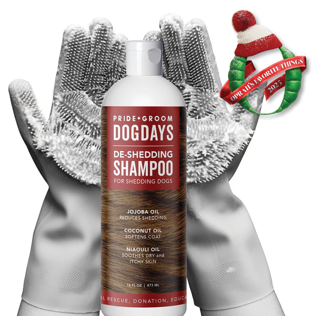 THE SCRUB KIT – Deshedding Shampoo &amp; Dual Grooming Gloves Bundle for Dogs Who Shed